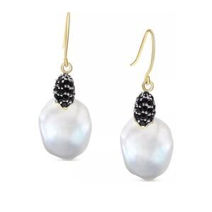 14K Gold Vermeil Pearl (13mm) Spinel Earrings Luxury Stunning Elegant Chic NEW